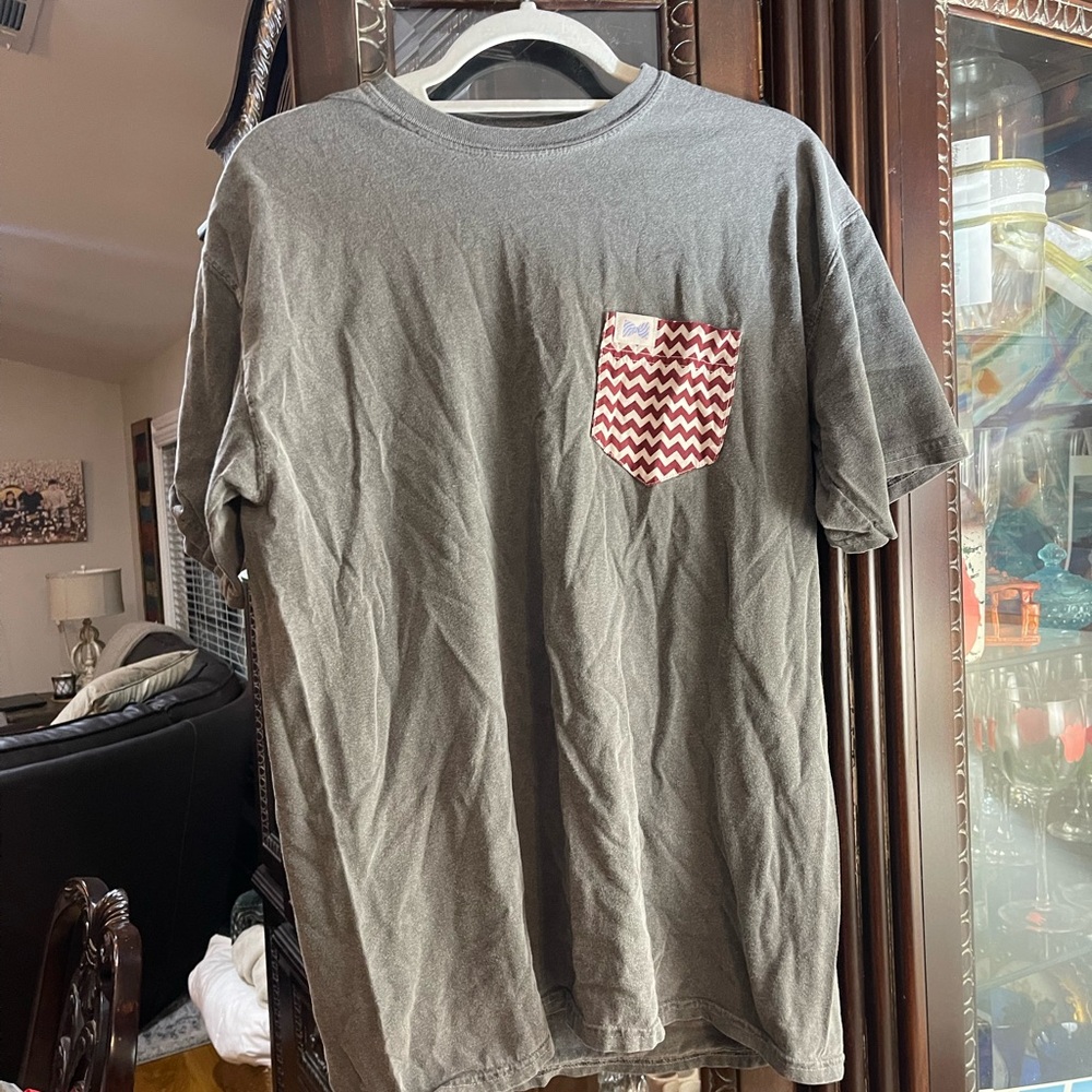 Gray T-Shirt with Red Pocket
